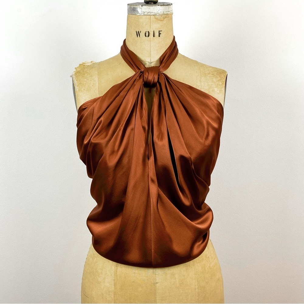 JOHANNA ORTIZ Copper Satin Halter “City Scape” Top